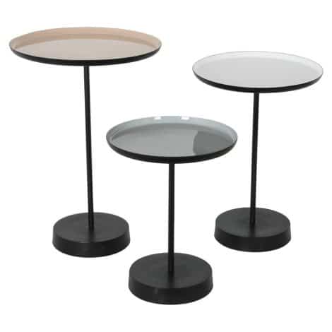 STEPPING STONE ensemble de 3 tables en métal, fini lustré blanc, beige et gris - 16'' Diamètre - 23" Hauteur | 14'' Diamètre - 19" Hauteur |13'' Diamètre - 16" Hauteur