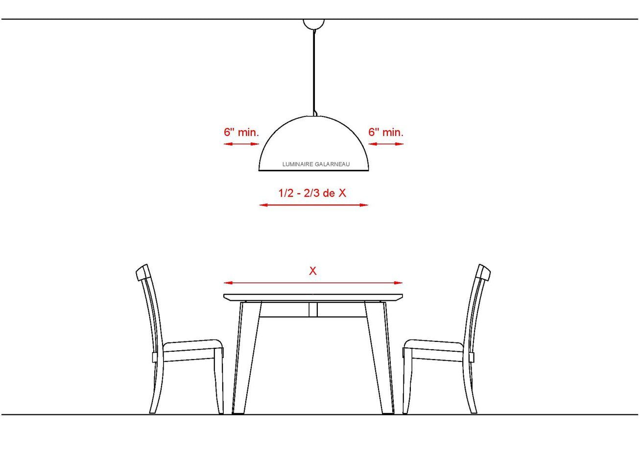 Dimension du luminaire rond par rapport à une table