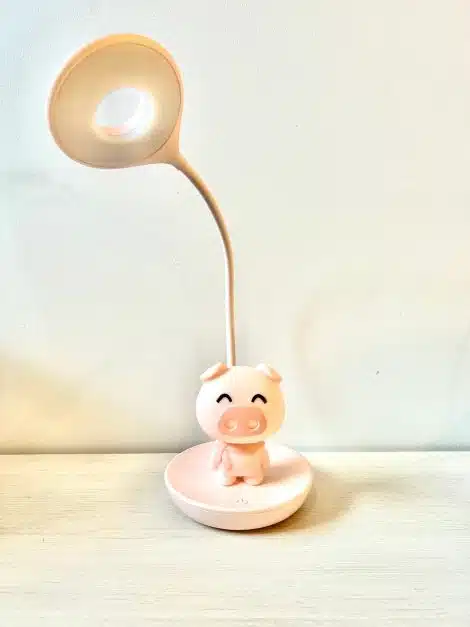 Lampe de bureau DEL cochon rose pour chambre d'enfant